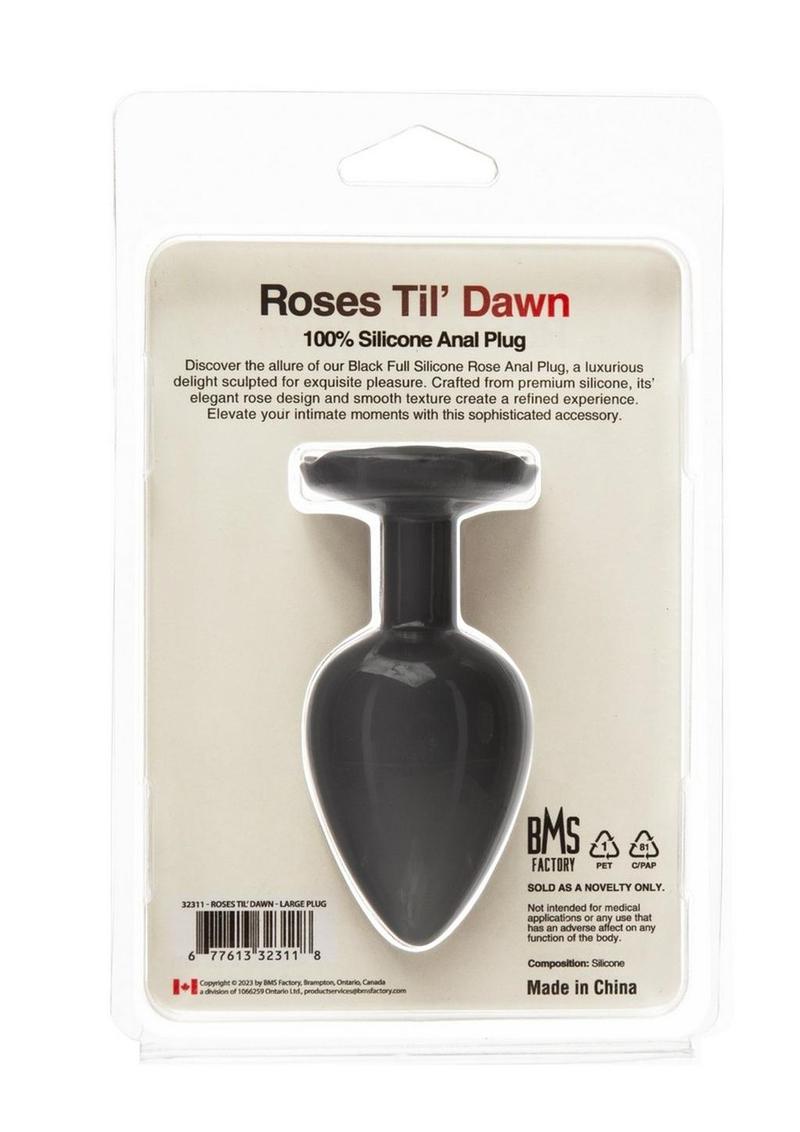 Roses Til Dawn Silicone Butt Plug - Black - Large