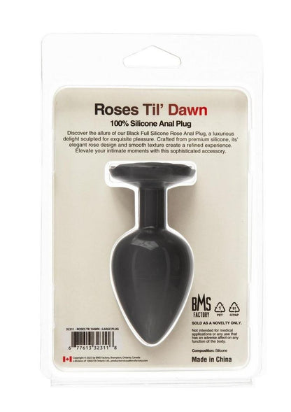 Roses Til Dawn Silicone Butt Plug - Black - Large