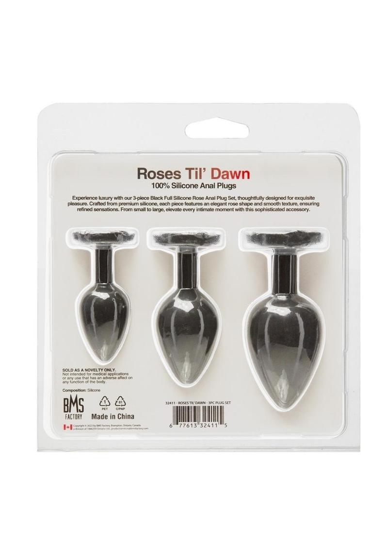 Roses Til Dawn Silicone Butt Plug - Black - 3 Piece/Set