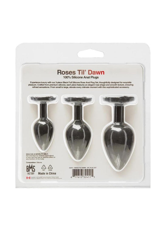 Roses Til Dawn Silicone Butt Plug - Black - 3 Piece/Set