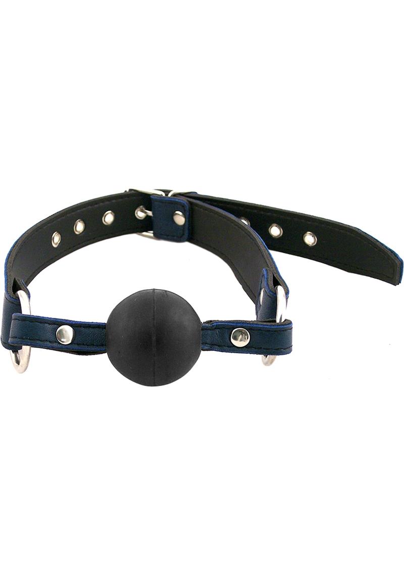 Rouge Leather Adjustable Ball Gag - Blue