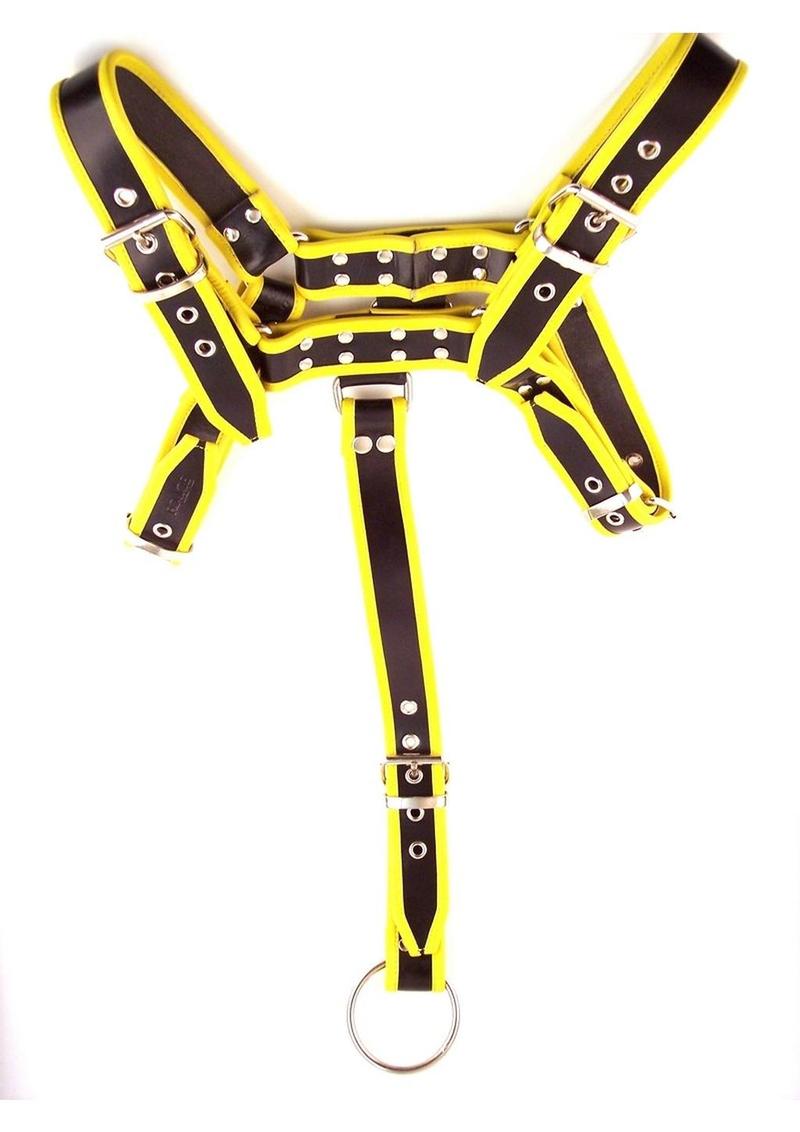 Rouge Leather Body Harness with Detachable Strap - Black/Yellow - Large