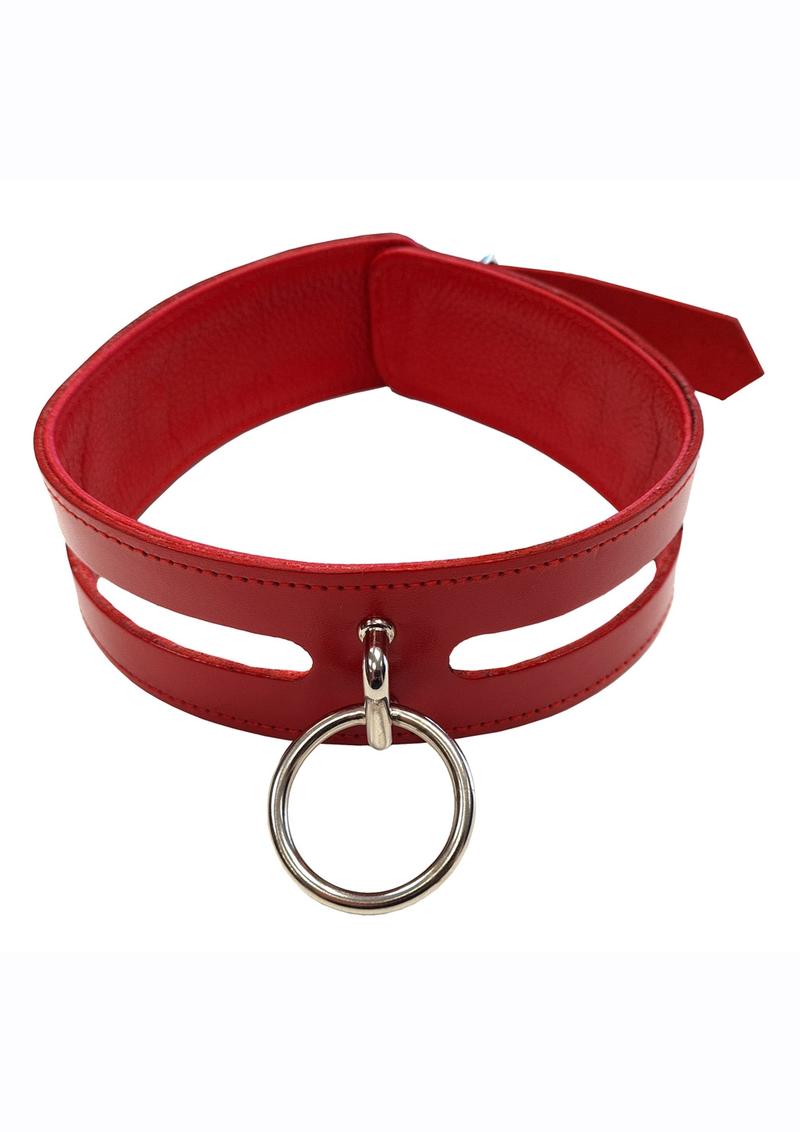 Rouge Leather Fashion Bondage Collar with O-Ring