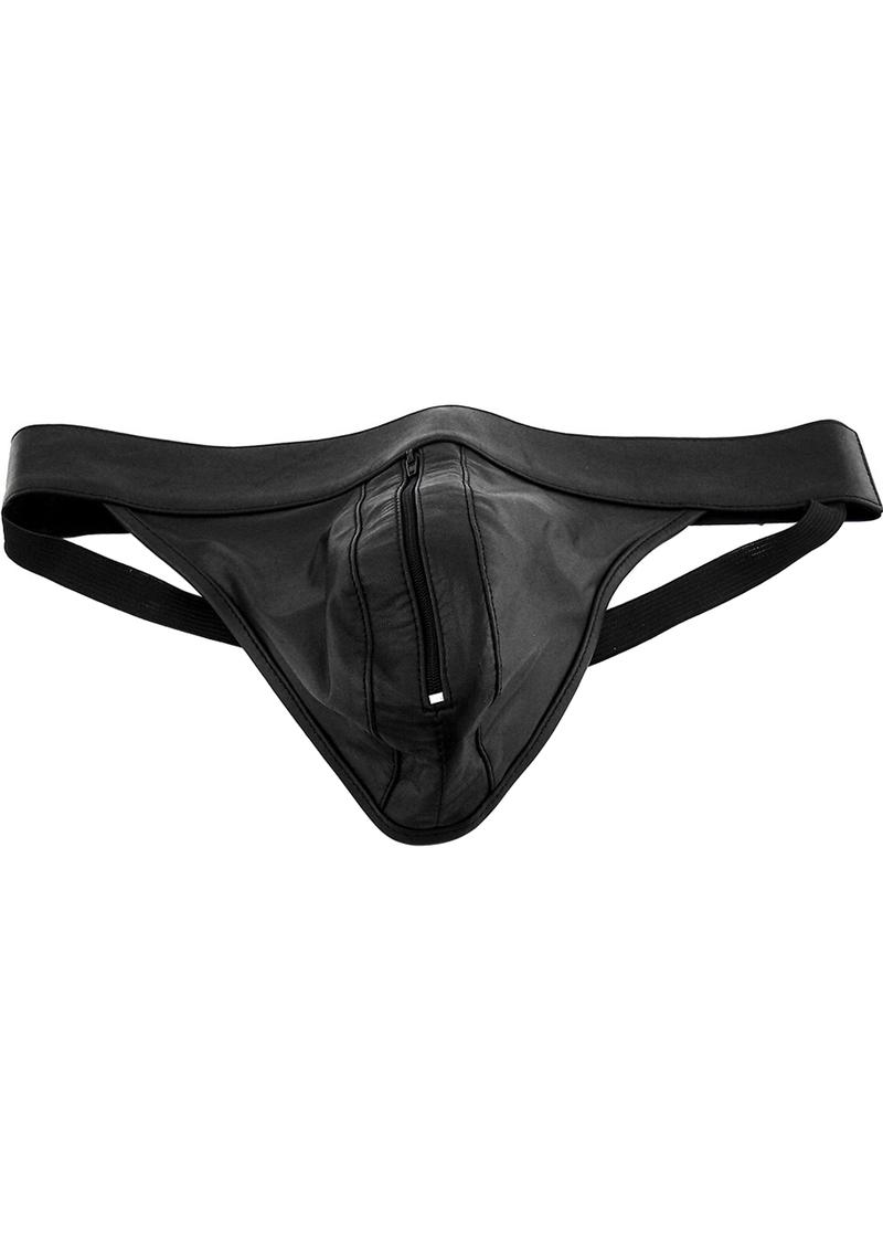 Rouge Leather Zip Jocks - Black - Small