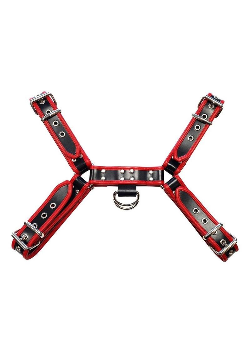 Rouge Over The Head Adjustable Leather Front Harness - Black/Red - XXLarge