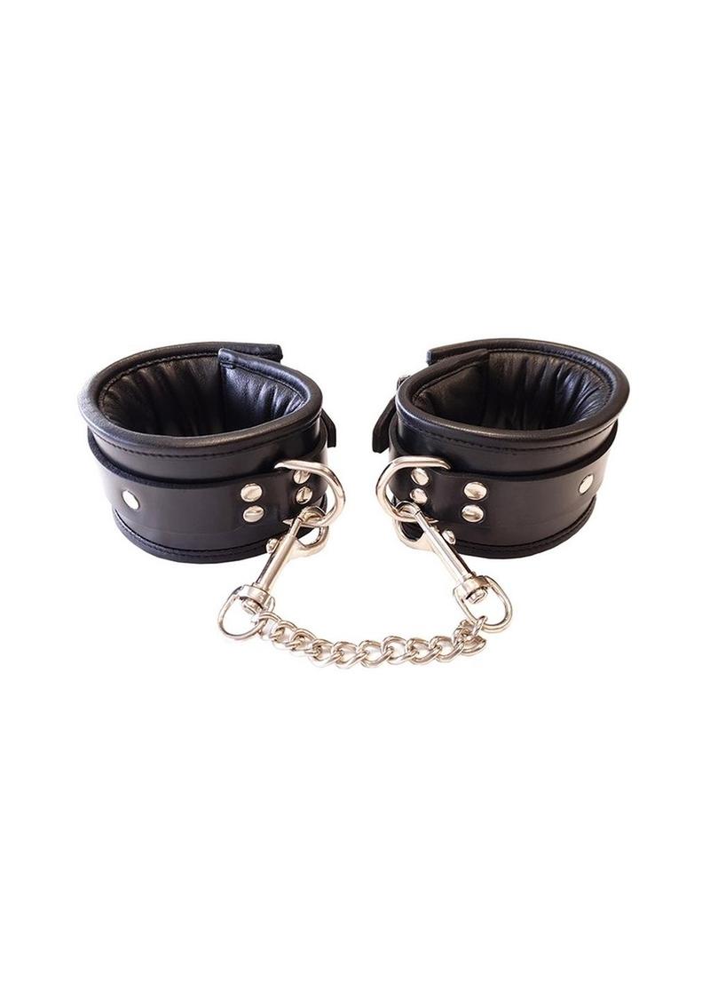 Rouge Padded Leather Adjustable Ankle Cuffs - Black