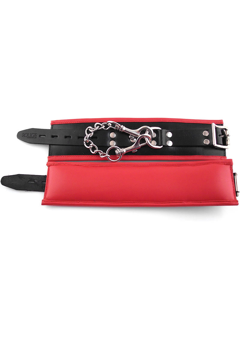 Rouge Padded Leather Adjustable Wrist Cuffs - Black/Red