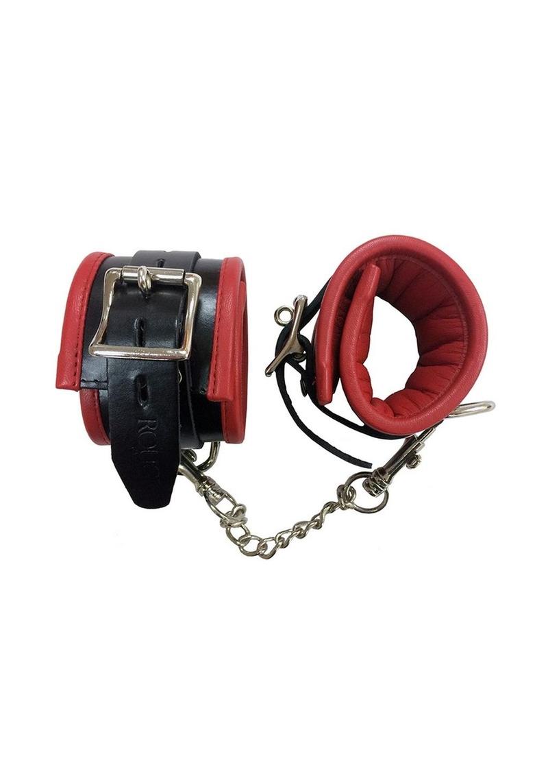 Rouge Padded Leather Adjustable Wrist Cuffs - Black/Red