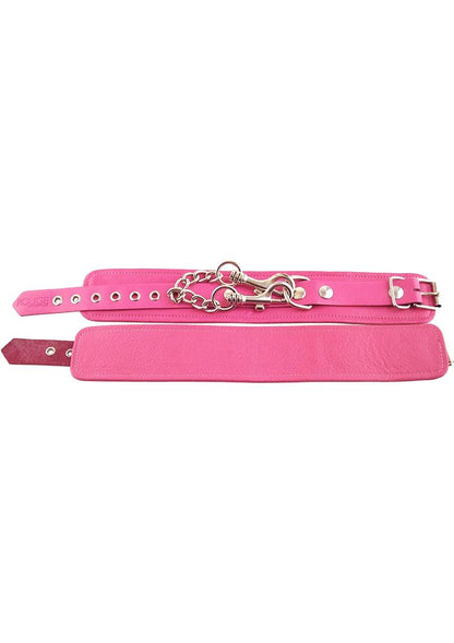 Rouge Plain Leather Adjustable Ankle Cuffs - Pink