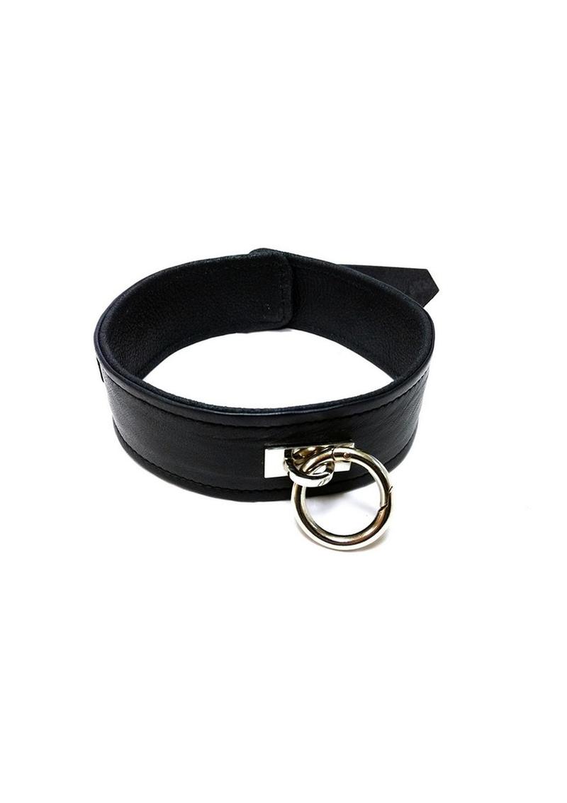 Rouge Plain Leather Adjustable Collar 1 Ring - Black