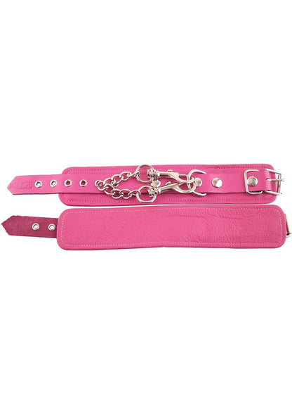 Rouge Plain Leather Adjustable Wrist Cuffs - Pink