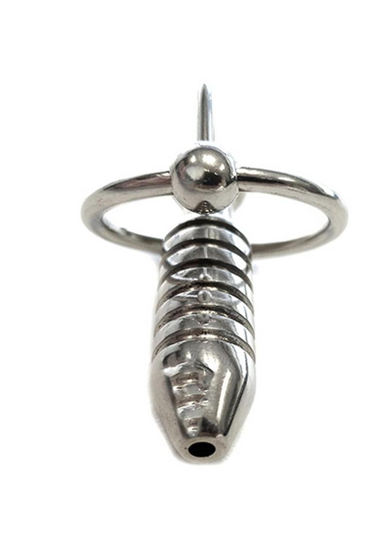 Rouge Stainless Steel Hollow Beaded Urethral Probe and Cock Ring - Metal