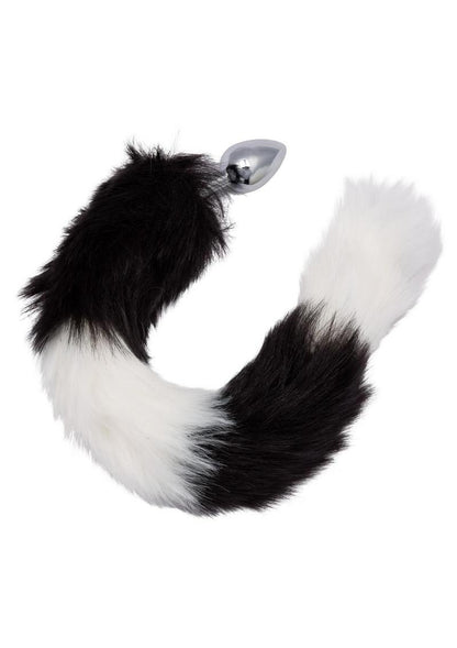 Running Wild Black and White Tail Faux Fur Tail and Metallic Anal Plug