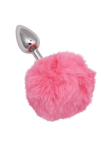 Running Wild Faux Fur Bunny Tail and Metallic Anal Plug - Metal/Pink