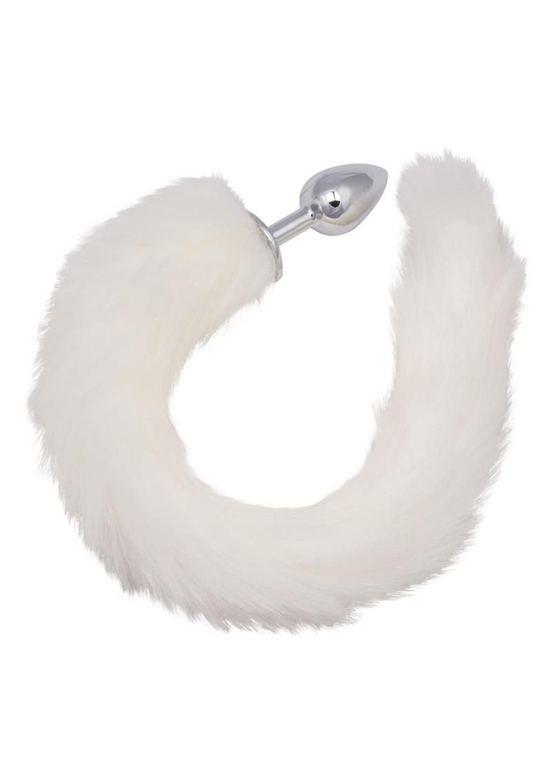 Running Wild Faux Fur Tail and Metallic Anal Plug - Metal/White