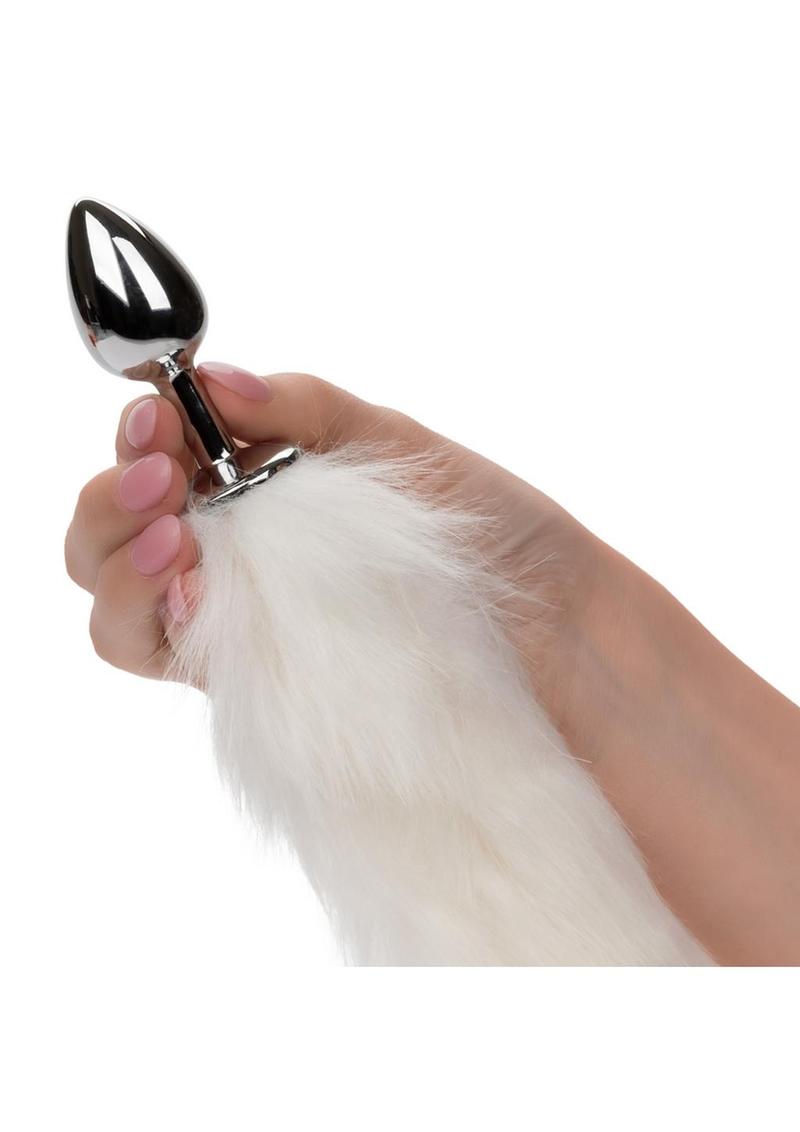 Running Wild Faux Fur Tail and Metallic Anal Plug - Metal/White