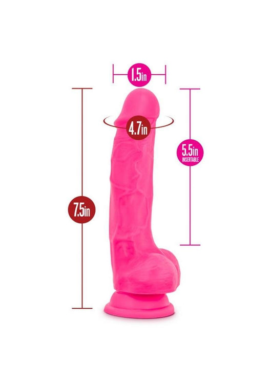 Ruse Hypnotize Silicone Dildo with Balls - Hot Pink/Pink - 7.5in