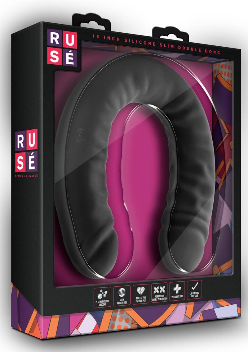 Ruse Silicone Double Headed Dildo - Black - 18in