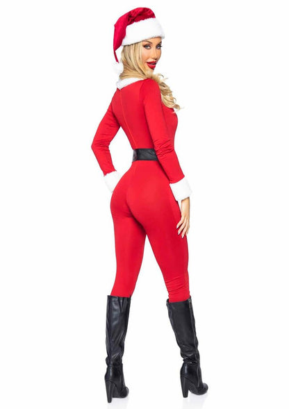 Santa Baby Spandex Jumpsuit with Fur Trim, Belt and Santa Hat