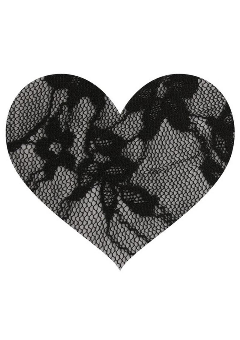 Satin and Lace Hearts Pasties - Black