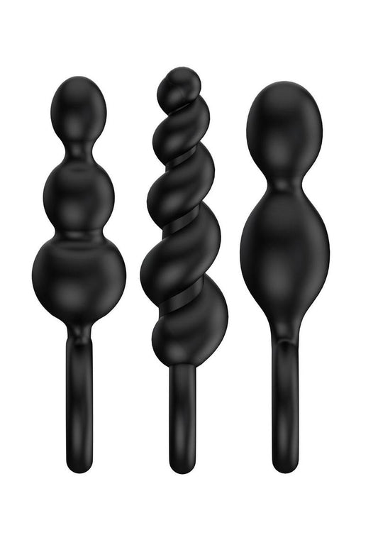 Satisfyer Booty Call Silicone Textured Anal Plugs Black 3 Each - Black - Per Set