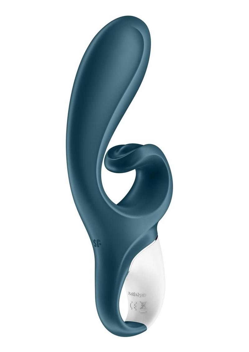 Satisfyer Hug Me Rechargeable Silicone Vibrator with Clitoral Stimulation - Grayblue - Blue/Grey