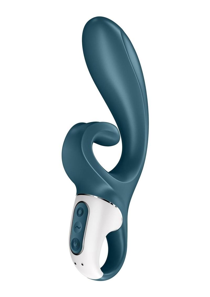 Satisfyer Hug Me Rechargeable Silicone Vibrator with Clitoral Stimulation - Grayblue - Blue/Grey