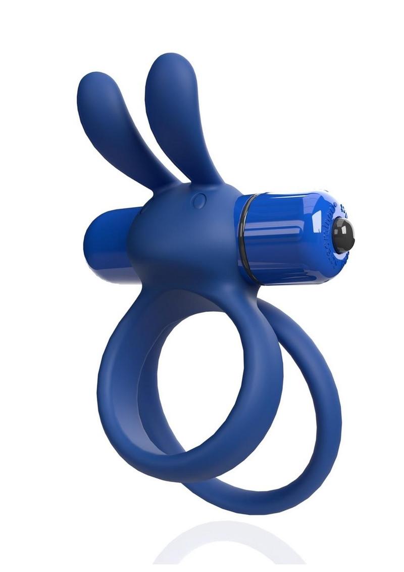 4b Ohare XL Rechargeable Silicone Rabbit Vibrating Cock Ring - Blue/Blueberry - XLarge