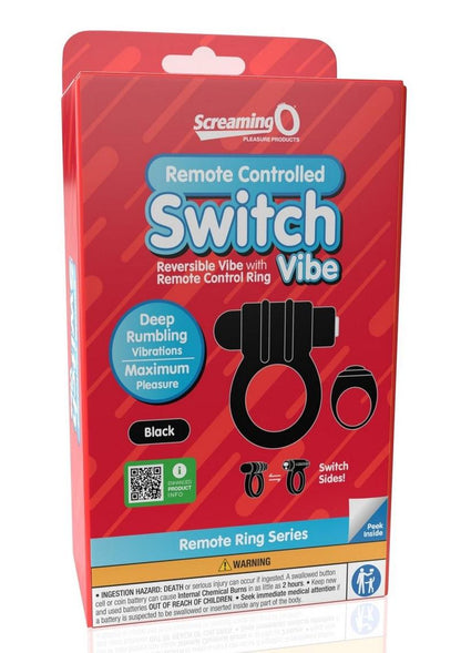 Screaming O Switch Remote Controlled Silicone Rechargeable Vibrating Ring - Black