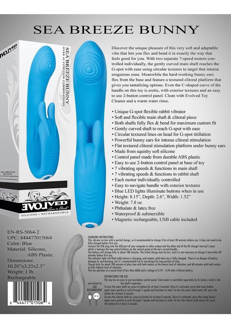 Sea Breeze Bunny Rechargeable Silicone G-Spot Rabbit Vibrator - Blue