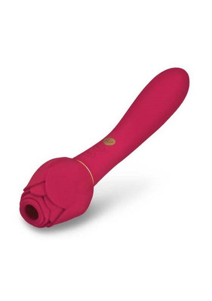 Secret Kisses Rosegasm Twosome Rechargeable Silicone Dual End Vibrator with Clitoral Stimulator - Red