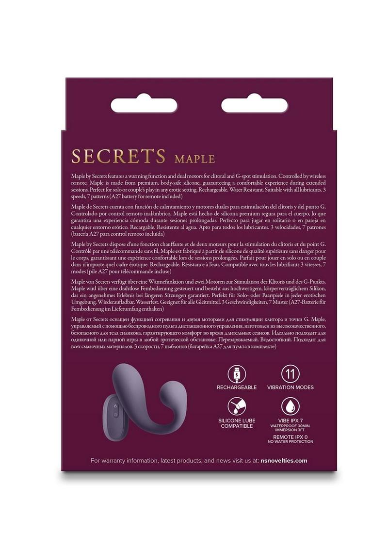 Secrets Maple Rechargeable Silicone G-Spot Warming Vibrator with Clitoral Stimulation