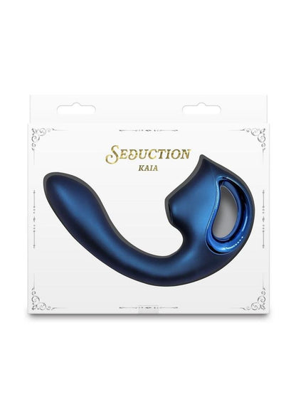 Seduction Kaia Rechargeable Silicone Dual Vibrator with Air Pulse Clitoral Stimulator - Blue