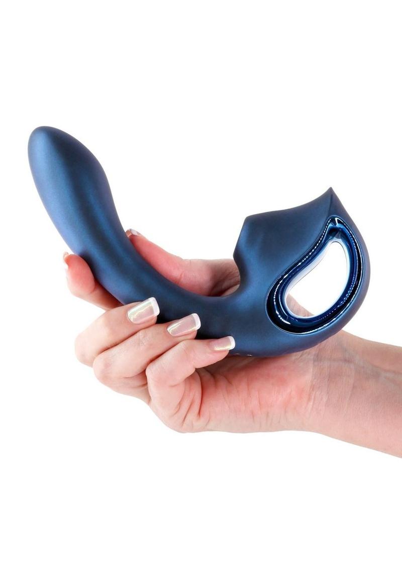 Seduction Kaia Rechargeable Silicone Dual Vibrator with Air Pulse Clitoral Stimulator - Blue