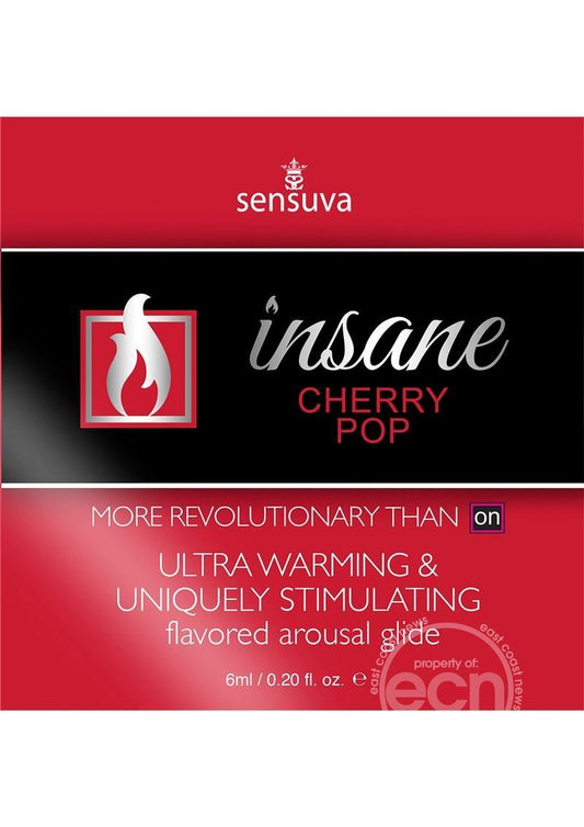 Sensuva Insane Ultra Warming and Stimulating Flavored Arousal Glide Cherry Pop - 6ml - 100 Per Bowl