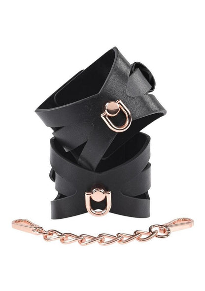 Sex and Mischief Brat Handcuffs - Black/Rose Gold