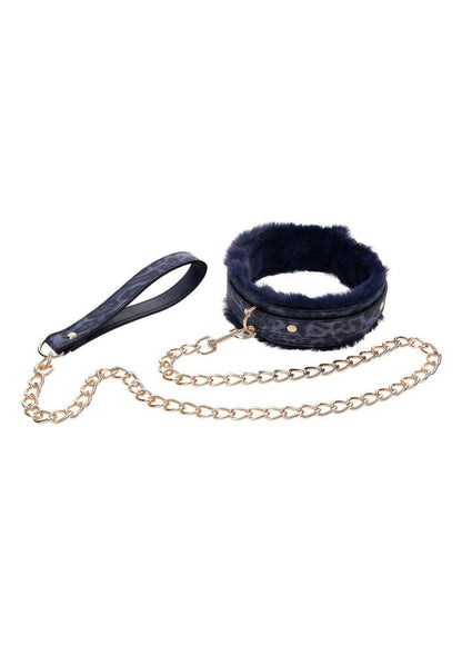 Sex and Mischief Cougar Fur Collar Andamp; Leash - Blue/Gold/Navy