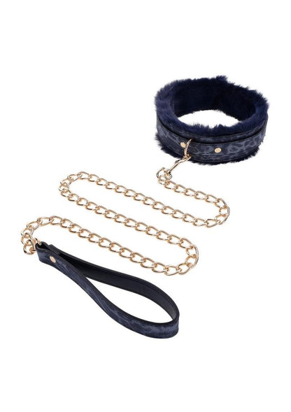 Sex and Mischief Cougar Fur Collar Andamp; Leash - Blue/Gold/Navy