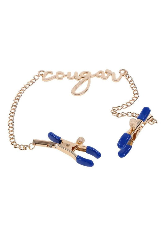 Sex and Mischief Cougar Nipple Clamps - Blue/Gold/Navy