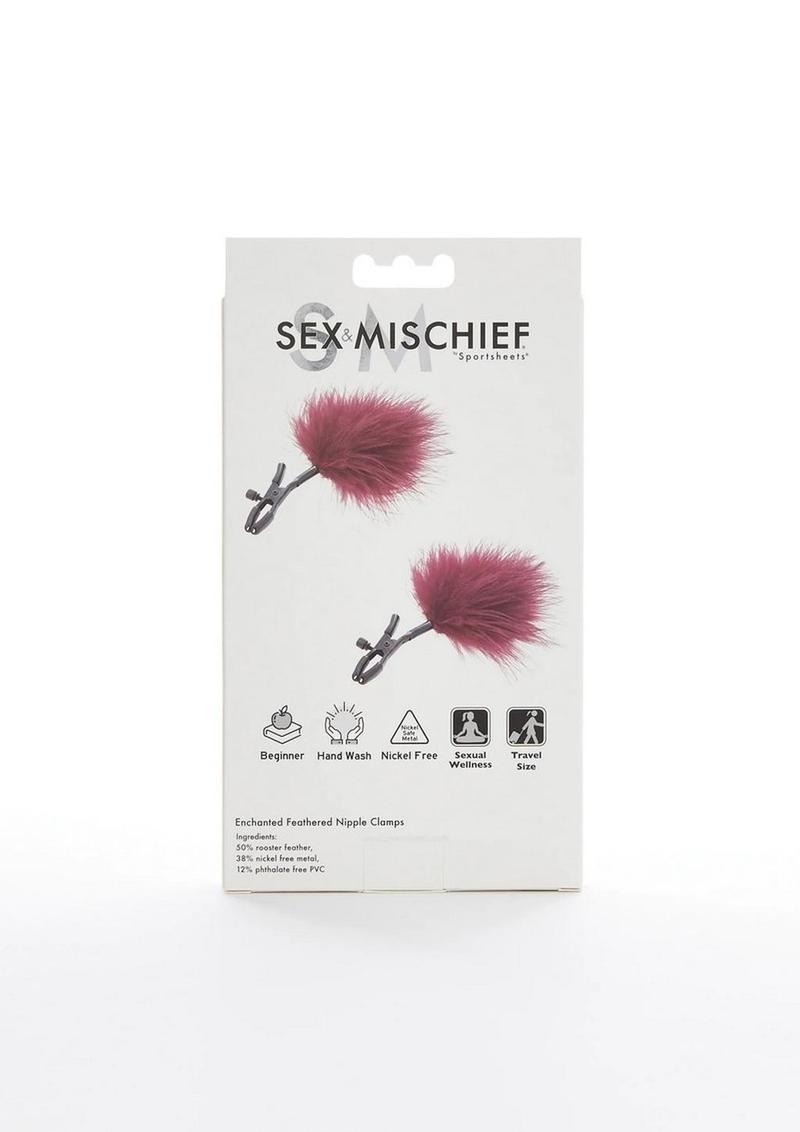 Sex and Mischief Enchanted Feather Nipple Clamps - Black/Pink/Red