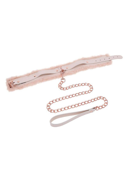 Sex and Mischief Peaches N Creame Fur Collar Andamp; Leash - Ivory/Rose Gold