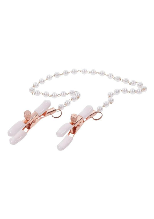 Sex and Mischief Peaches 'N Creame Pearl Nipple Clamps - Ivory/Rose Gold