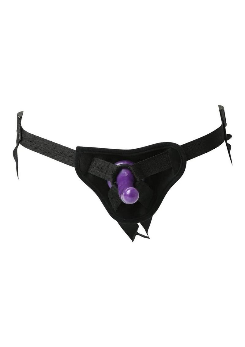 Sex and Mischief Strap-On and Silicone Dildo Kit - Black/Purple