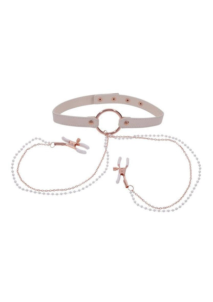 Sex and Miscielf Peaches 'N Creame Collar with Nipple Clamps - Ivory/Rose Gold