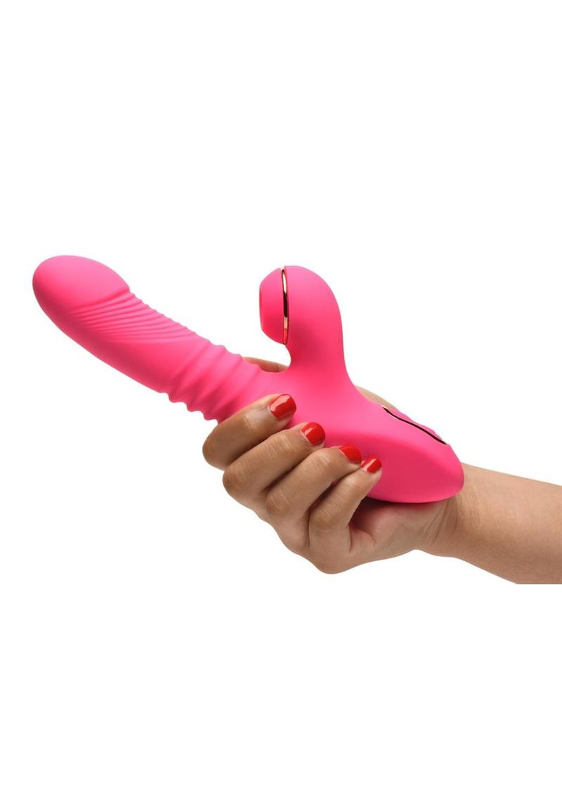 Shegasm Pro-Thrust Thrusting Suction Rechargeable Silicone Rabbit Vibrator - Pink