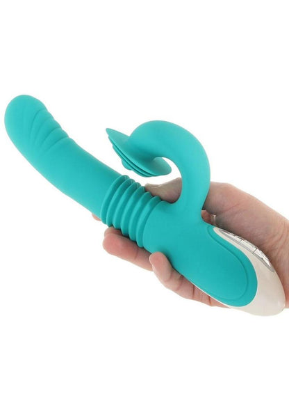 Show Stopper Rechargeable Silicone Dual Vibrator with Clitoral Stimulator - Teal