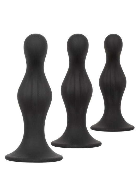 Silicone Anal Ripple Plug Kit - Black - 3 Piece