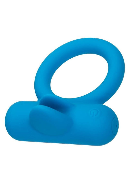 Silicone Rechargeable Double Trouble Cock Ring - Blue