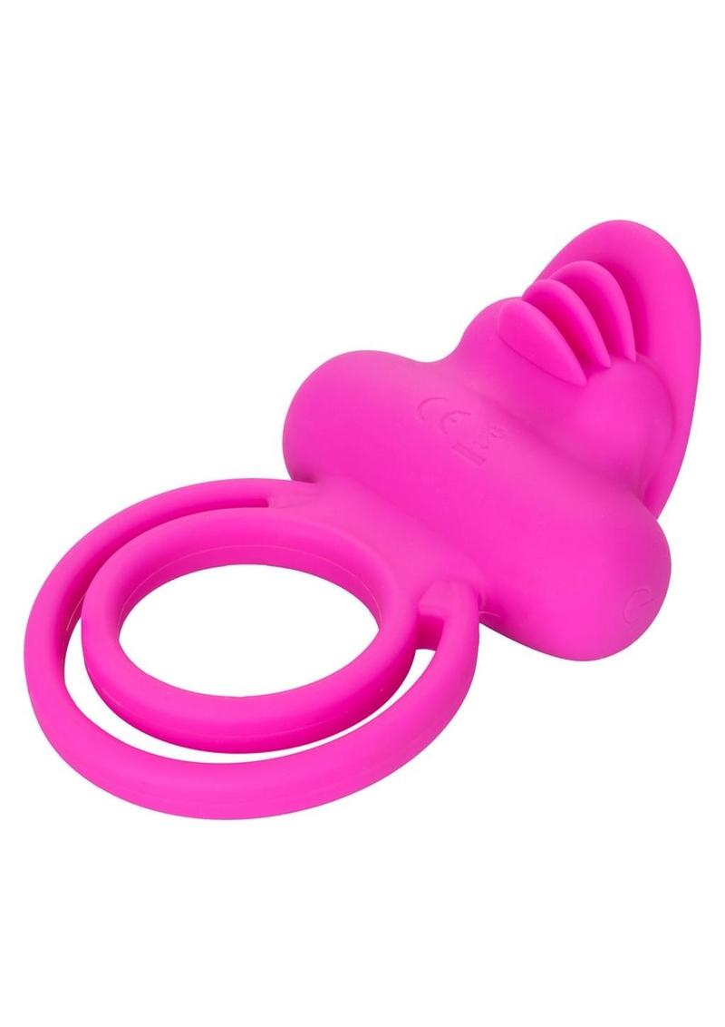 Silicone Rechargeable Dual Clit Flicker Vibrating Cockring Multispeed Waterproof - Pink