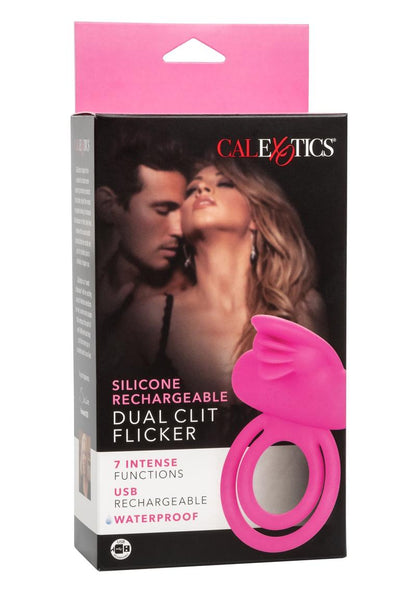 Silicone Rechargeable Dual Clit Flicker Vibrating Cockring Multispeed Waterproof